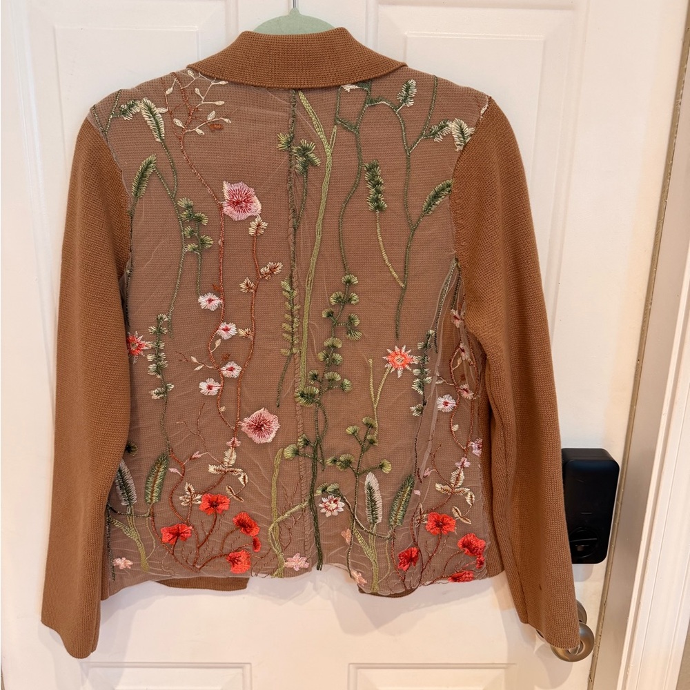 Tahari Brown Floral Embroidered Blazer